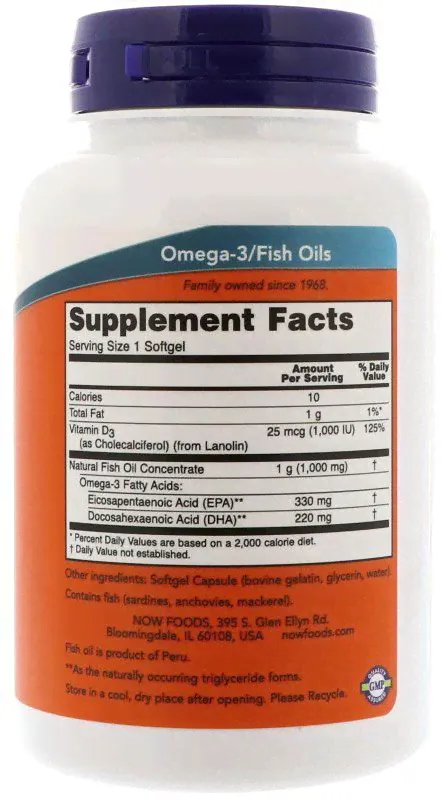 Now Omega 3 + Vit D 1000 мг 90 гелевых капсул