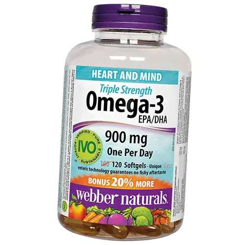 Омега 3 Тройная сила, Triple Strength Omega-3 900, Webber Naturals 120гелкапс (67485004)-0
